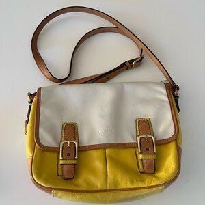 Coach Yellow and White Crossbody Bag with Leather Accents